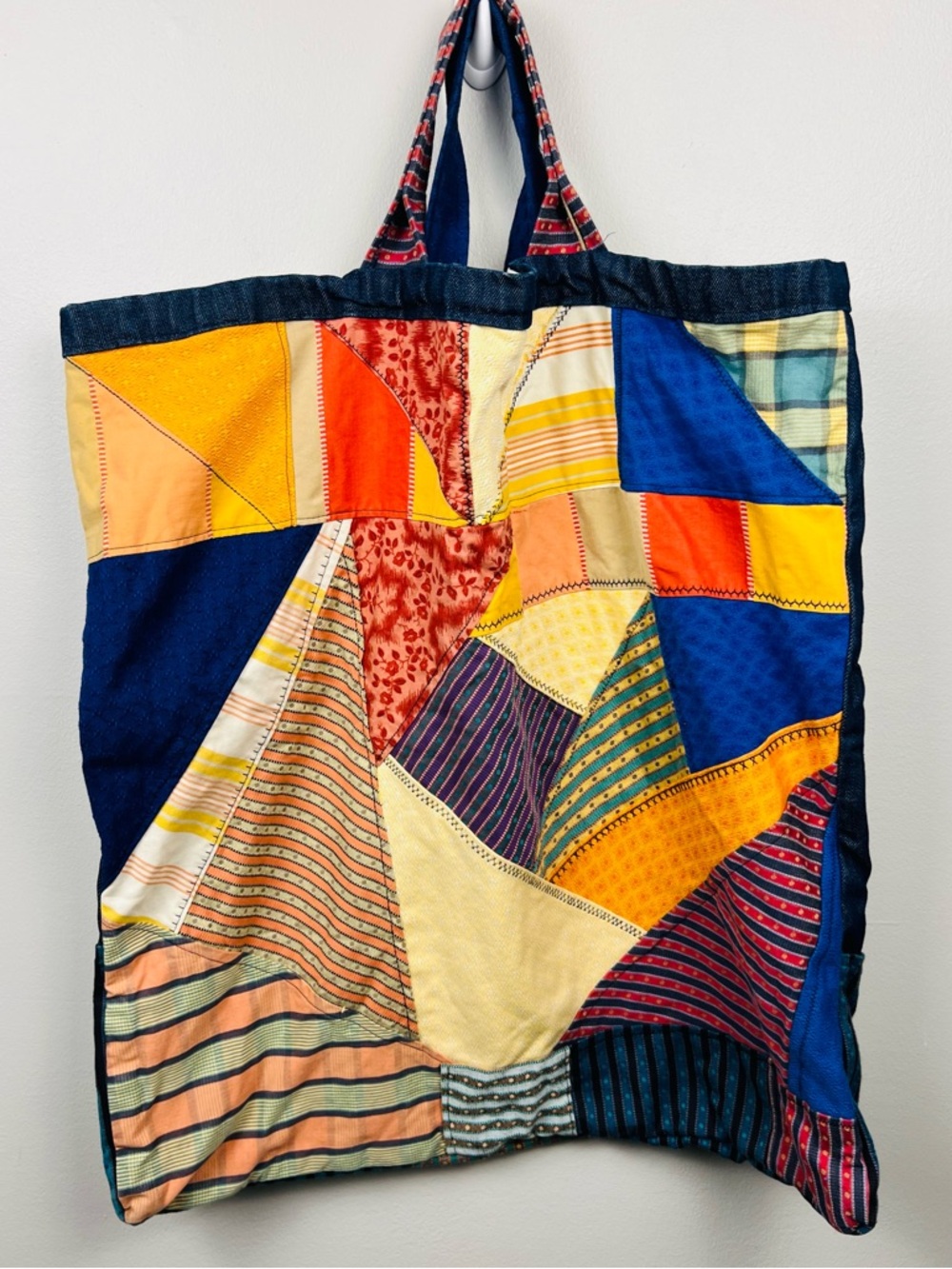 Oversized Upcycled Crazy Quilt Tote Bag – Handmade Vintage Quilt Patchwork